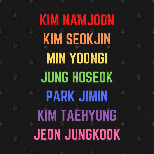 BTS (Bangtan Sonyeondan) Names - Rainbow Colors by e s p y