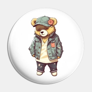 A cute teddy bear wearing street fashion Pin