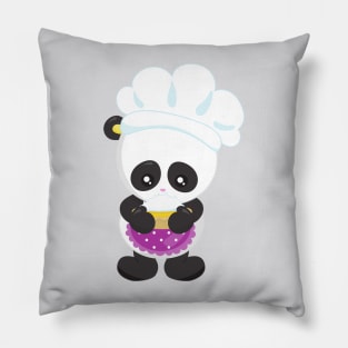 Cooking Panda, Baking Panda, Panda With Pie, Apron Pillow