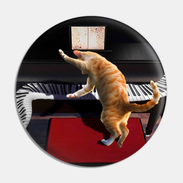 Cute Cat Kitty Playing Keyboard Piano Funny Player Pin by Random Galaxy