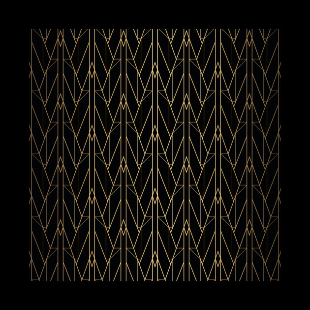 Black and Gold Vintage Art Deco Triangle Lines Geometric Pattern by podartist