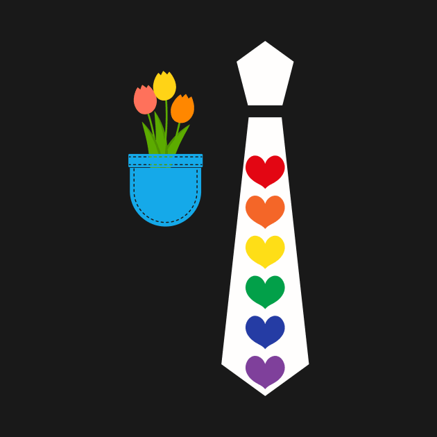 Cute rainbow hearts funny tie costume tulips suit pocket by Artstastic