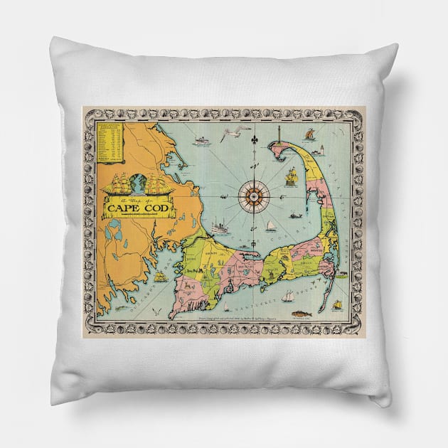 Vintage Map of Cape Cod Pillow by Bravuramedia