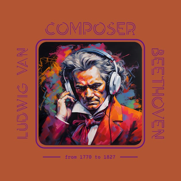 Ludwig Van Beethoven – Composer wearing Headphones by Urban Gypsy Designs