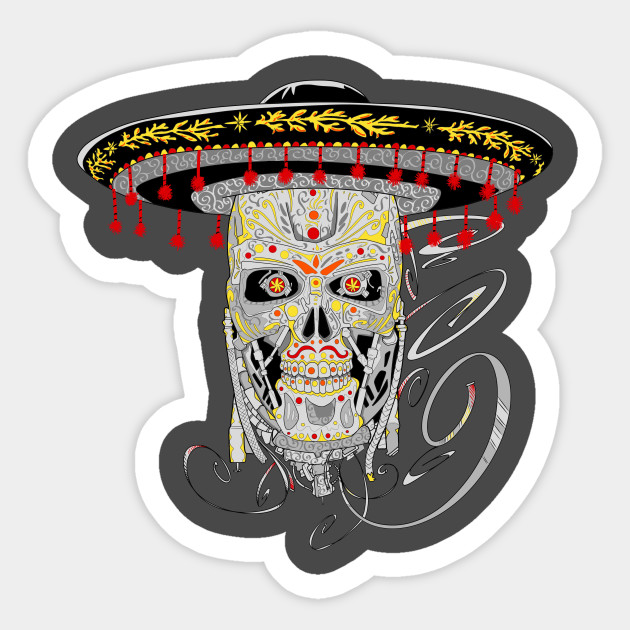 T 800 Sugar Skull Terminator 2 Pegatina Teepublic Mx