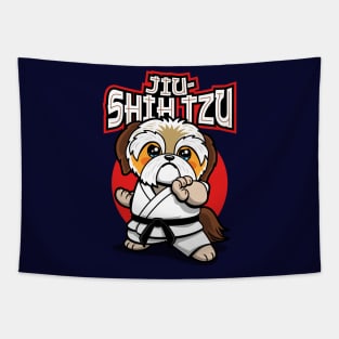 Jiu-Shih Tzu Funny Kawaii Shih Tzu Doing Jiu-Jitsu Martial Arts Tapestry