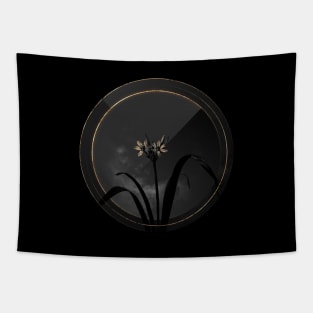 Shadowy Small Flowered Pancratium Botanical on Black and Gold Tapestry