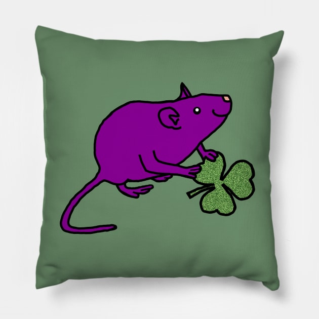 Purple Rat with Shamrock for St Patricks Day Pillow by ellenhenryart