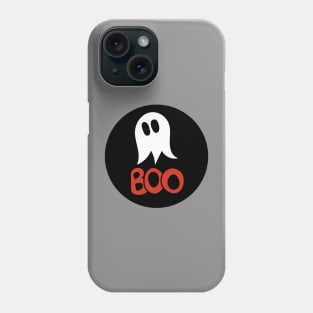 Cute ghost cartoon red BOO text circle frame in black Phone Case