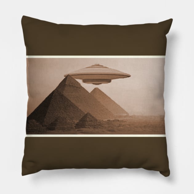 UFO over pyramids of Egypt Pillow by RawSunArt