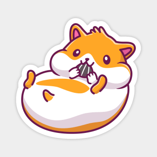 Cute Hamster Eating Sunflower Seed Cartoon Magnet