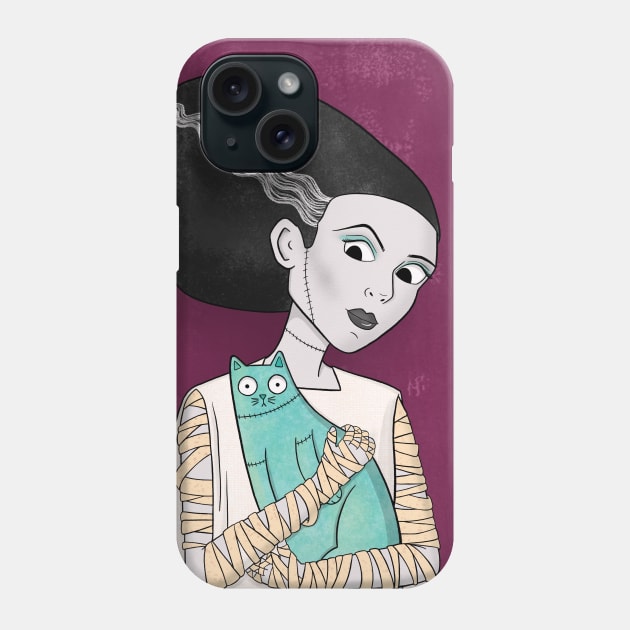 The Bride of Frankenstein's Cat Phone Case by Drawn to Cats