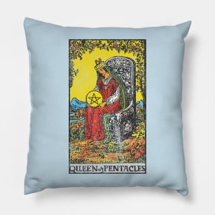 Queen of pentacles tarot card (distressed) Pillow