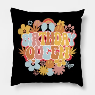 Birthday Queen Retro Groovy Shirt, Hippie Daisy Flower Birthday Girl Pillow