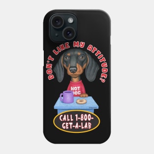 funny cute awesome doxie Black Dachshund sitting at Table Phone Case