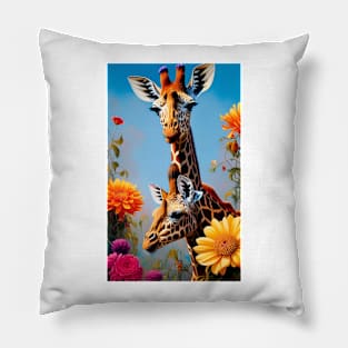 Colorful Floral Giraffe Flower Artwork Pillow