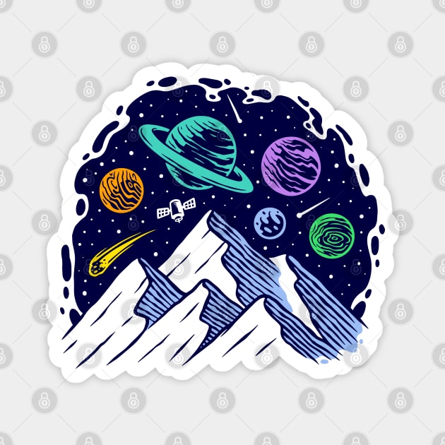 Mountain universe illustration Magnet by Mako Design 