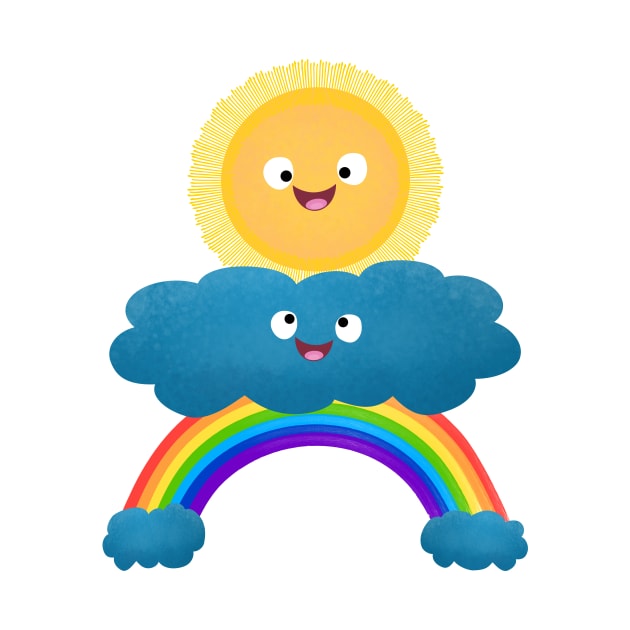 Cute happy sun cloud rainbow cartoon by FrogFactory