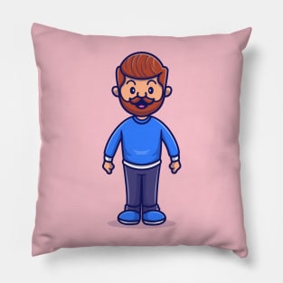 Cute Beard Man Cartoon Pillow