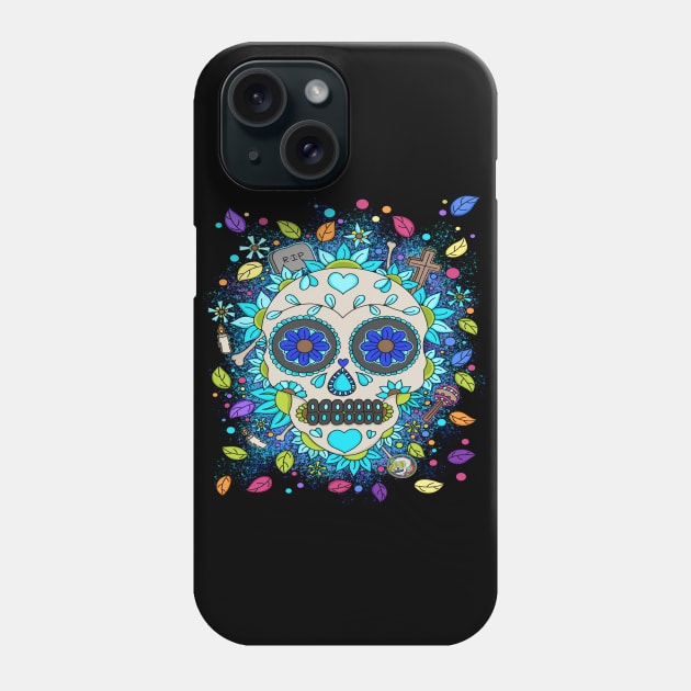 Sugar Skull Paint Spatter - Dia De Los Muertos - Colorful Nature Lover Phone Case by Scriptnbones