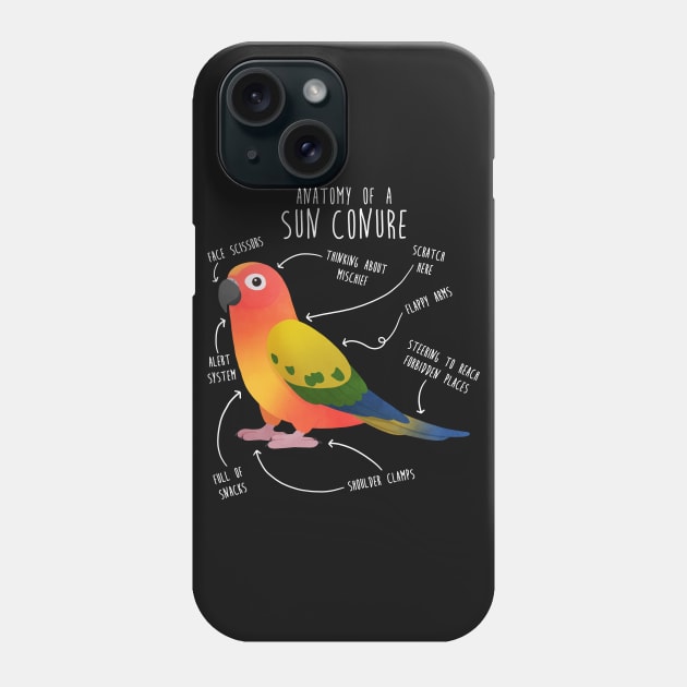 Sun Conure Parrot Anatomy Phone Case by Psitta