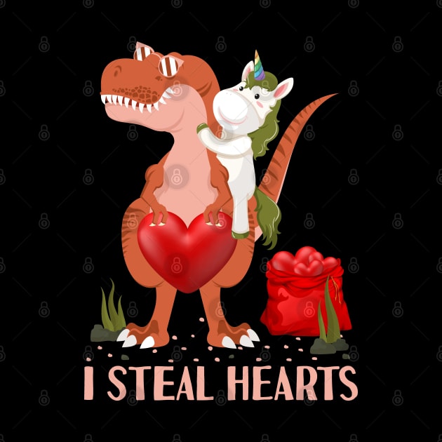 Valentines Day Dinosaur I Steal Hearts Unicorn Riding T rex by Tesszero