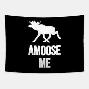 Amoose Me Walking White On Black Moose Silly Pun Tapestry