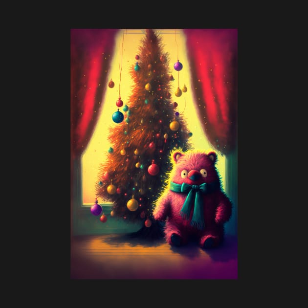 Christmas teddy bear under the tree by MorningPanda