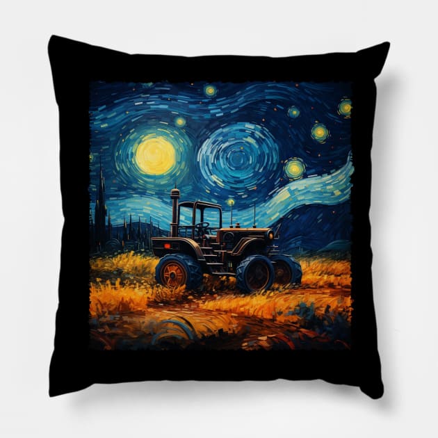 Tractor Starry Night Farmer's Delight, Rural Roots Tee Collection Pillow by JocelynnBaxter