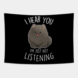 Black Pomeranian Dog Not Listening Tapestry