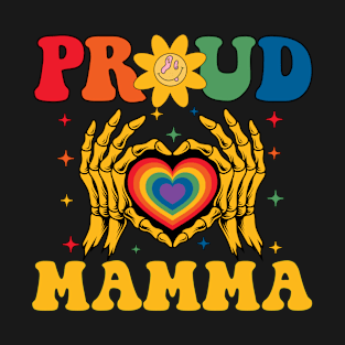 Rainbow Skeleton Heart Proud Mamma LGBT Gay Lesbian Pride T-Shirt