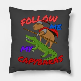 Cute Capybara Knight with Crocodile "Follow Me My Capybaras" Pillow