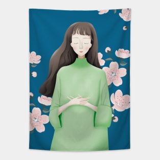 Peaceful Lady With Flowers Tapestry