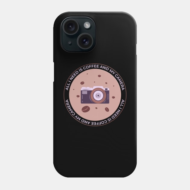All I need is Coffee and My Camera Blush Circle Phone Case by Kylie Paul