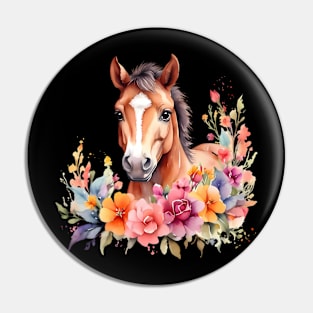 A horse decorated with beautiful watercolor flowers Pin