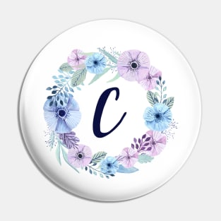 Floral Monogram C Icy Winter Blossoms Pin