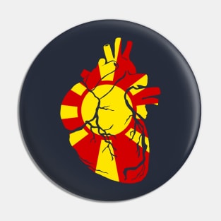 North Macedonia Flag, Anatomical Heart Design Pin