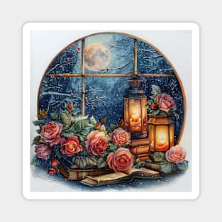 Fantasy winter starry night window Magnet