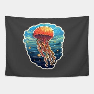 Orange sticker jellyfish artwork Tapestry