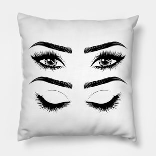 Eyes with long eyelashes and brows Pillow