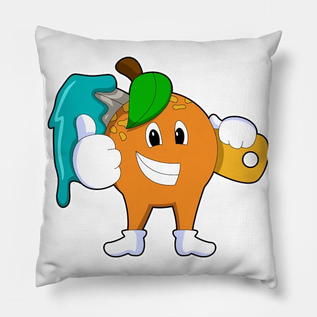 Orange as Painter with Paint brush Pillow by Markus Schnabel