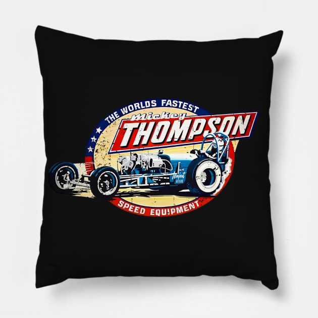 Mickey Thompson Worlds Fastest Speed equipment - burnout distressed print Pillow by retropetrol