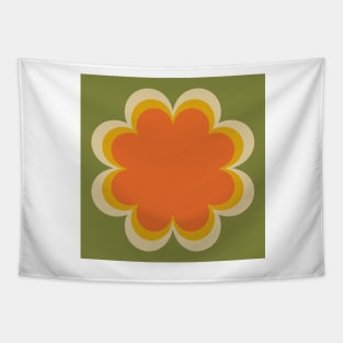 Green, orange, yellow, Linen textured scandi flower Tapestry