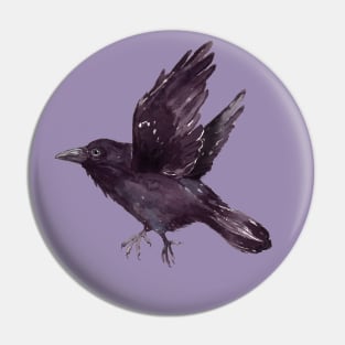 Flying raven watercolor Pin