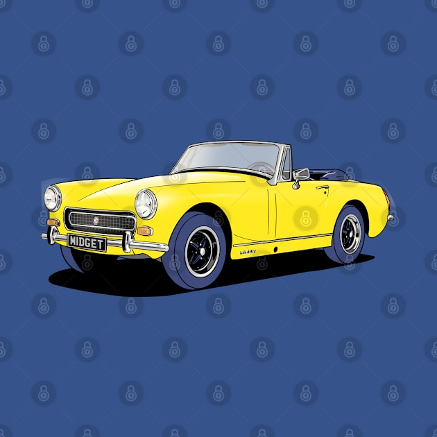 MG Midget sports car in yellow. by Webazoot