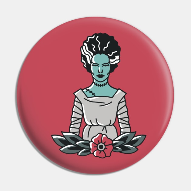 Vintage Bride of Frankenstein Emblem Pin by SLAG_Creative