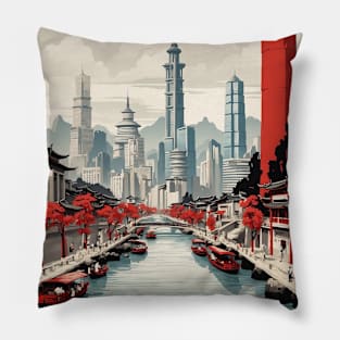 Nanjing China Vintage Poster Tourism Pillow