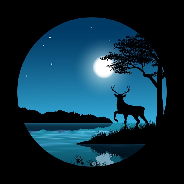 Lake Moonlight Camping Hunting Hunter Deer by shirtsyoulike