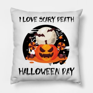 i love scary death halloween day - pumpkin and bats Pillow