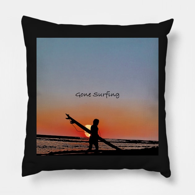 Silhouette of Surfer on Beach Pillow by adrianbrockwell